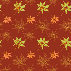 Autumn Seamless Vector Pattern with Maple Leaves