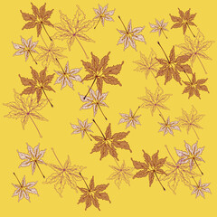 Yellow Autumn Vector Pattern with Maple Leaves