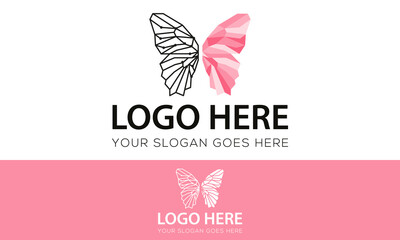 Fototapeta na wymiar Pink Color Beautiful Line Art Insect Butterfly Low Poly Logo Design 