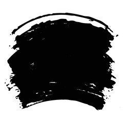 Black vector grungy brush stroke. Distressed banner. Textured modern shape. Abstract backdrop. Paintbrush. Oblique line. Vector illustration. Isolated. Overlay to create grungy effect. EPS 8