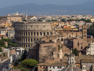 Fototapeta na wymiar Roman Forum and Colosseum view