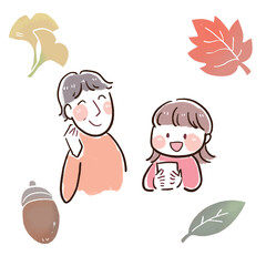 秋　おばあちゃんと女の子　イベント参加用イラスト