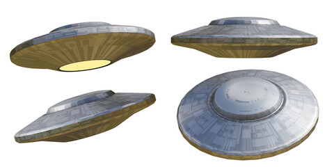 UFO, collection of extraterrestrial spaceships, isolated - 532062053