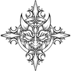 Fototapeta premium Oni mask tribal tattoo illustration vector