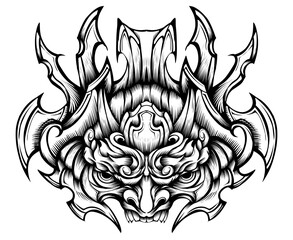 Oni mask tribal tattoo illustration vector