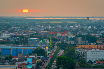 view of the semarang city when sun goes down