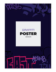 Abstract graffiti poster. Youthful dark cover with hand drawn words, street style fonts and space for text. Design element for advertising banners. Cartoon flat vector illustration isolated on white