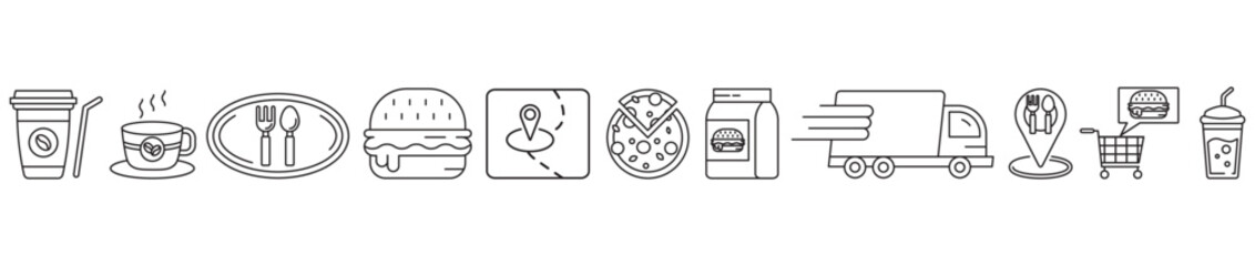 food delivery icons set