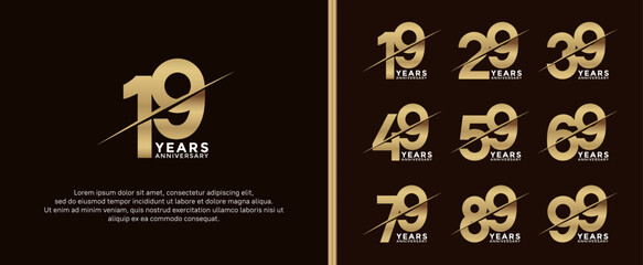 set of anniversary logotype golden color on dark brown background for celebration moment