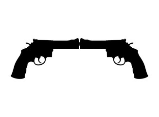 Silhouette of Double Gun (Pistol) for Logo, Pictogram, Website or Graphic Design Element. Vector Illustration