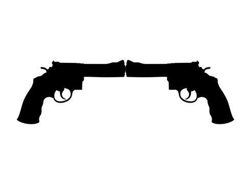 Silhouette of Double Gun (Pistol) for Logo, Pictogram, Website or Graphic Design Element. Vector Illustration
