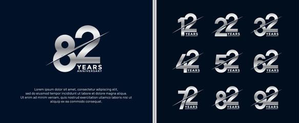 set of anniversary logotype silver color on dark blue background for celebration moment