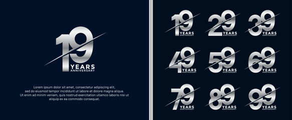 set of anniversary logotype silver color on dark blue background for celebration moment