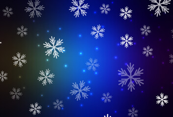 Fototapeta na wymiar Dark Blue, Green vector background with xmas snowflakes, stars.
