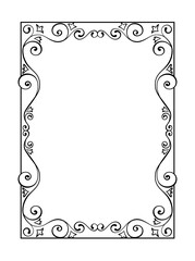Decorative linear frame. Beautiful ornate border with swirls, geometric rectangular shape and branched strokes. Design element for wedding invitations. Cartoon flat vector illustration in doodle style