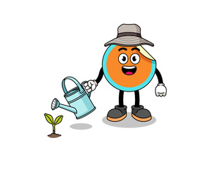 Illustration of sticker cartoon watering the plant