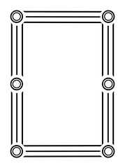 Decorative linear frame. Geometric rectangular border with strokes, black stripes and round shapes. Design element for museum art presentation. Cartoon flat vector illustration in doodle style