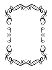 Decorative linear frame. Beautiful ornate border with organic shapes, leaves, curled strokes and dots. Design element for greeting cards or posters. Cartoon flat vector illustration in doodle style