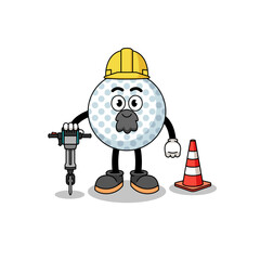 Character cartoon of golf ball working on road construction