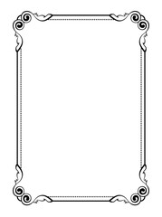 Decorative linear frame. Geometric border with dots, stripes and swirls. Romantic vintage template. Design element for greeting cards or posters. Cartoon flat vector illustration in doodle style