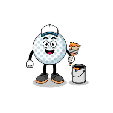 recommend clip art: Character mascot of golf ball as a painter