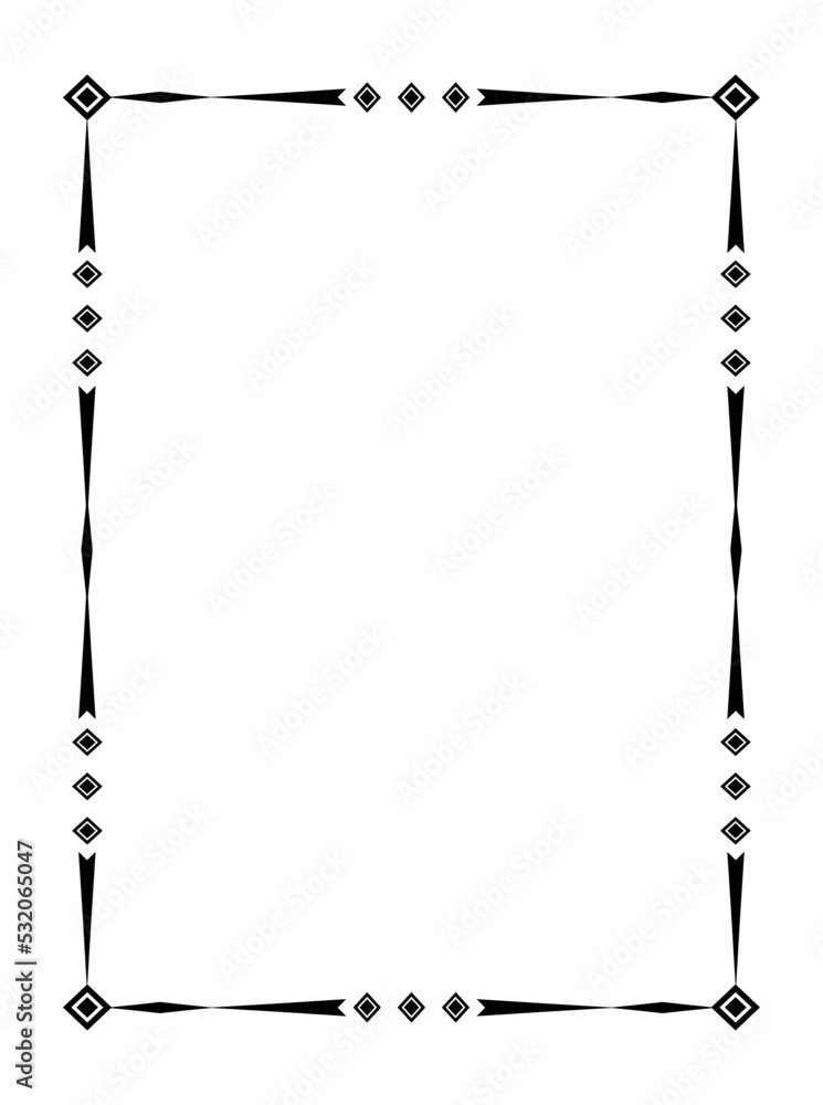 Poster decorative linear frame. simple geometric border with black strokes, rhombuses and space for text. d
