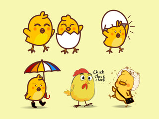 Set of chicken, rooster, hen, poultry farm animal icon character vector illustration.