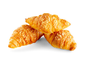 Fresh croissant with cheese isolated on white background. cheese bun close-up.