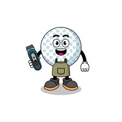 Cartoon Illustration of golf ball as a barber man