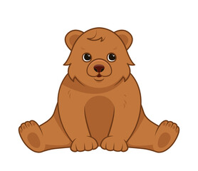 Cute forest animal concept. Beautiful brown bear sits in funny pose. Woodland predator. Design element for decorative poster or banner. Cartoon flat vector illustration isolated on white background