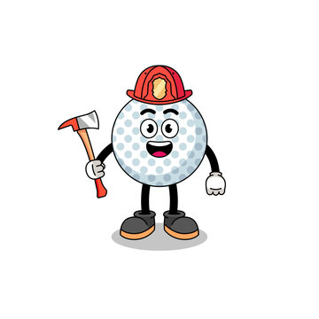 recommend clip art: Cartoon mascot of golf ball firefighter