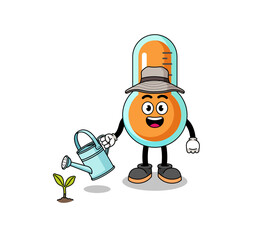 Obraz premium Illustration of thermometer cartoon watering the plant