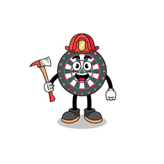 Cartoon mascot of dart board firefighter