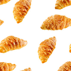 seamless pattern made from Fresh croissant isolated on white background. Bakery pattern with baked croissant with cheese.