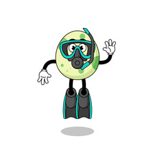 Character cartoon of spotted egg as a diver