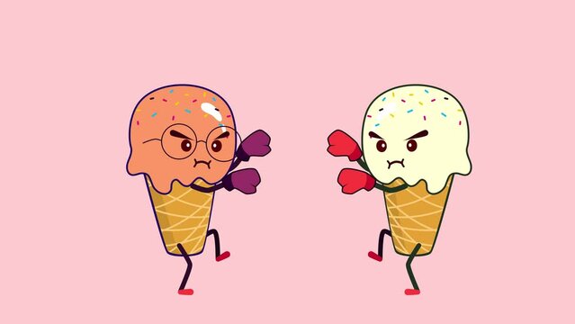 Two ice cream cones having a boxing match