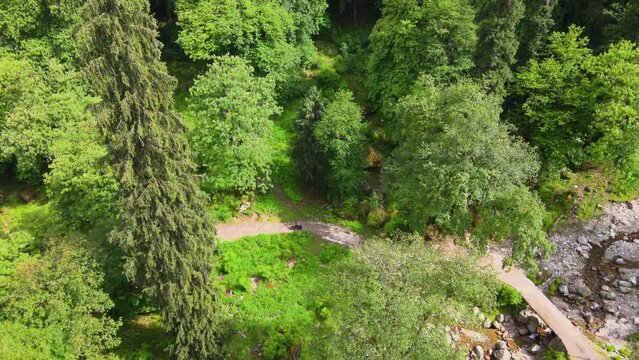 Drone Shot of a small village road in Sainj Valley in Himachal Pradesh near Manali, Kasol