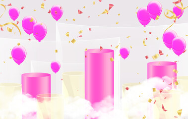 cylinder pedestal . Geometric platform. Abstract pastel minimal wall scene. Semi circle backdrop. Vector rendering 3d geometric shape for product display presentation.