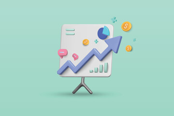 Presentation with growth graph concept on blue background. 3d vector illustration design.