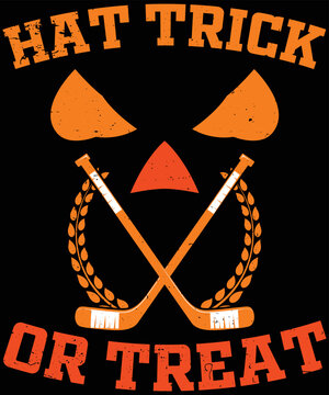 Hat Trick Or Treat Ice Hockey Halloween Boy Men Player T-shirt Design.