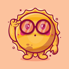 genius sun character mascot with think expression isolated cartoon in flat style design