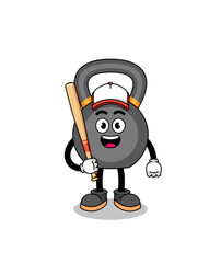 kettlebell mascot cartoon as a baseball player