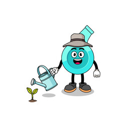 Illustration of whistle cartoon watering the plant