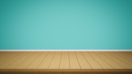 Turquoise Wall with Wooden Floor Background