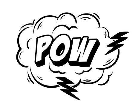 Retro explosion for comics. Onomatopoeic speech cloud with black lightning bolts, strokes and inscription pow. Design element for social media. Cartoon simple flat vector illustration in vintage style