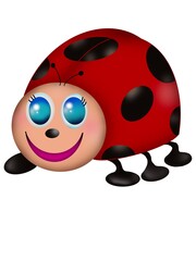Fototapeta premium Very cute ladybug with pink face, blue eyes and black dots on her red body