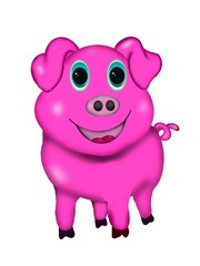 Very cute, bright pink, smiling Pig