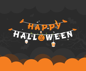 Happy Halloween Writing Banner Colorful Vector Illustration
