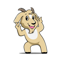Illustration of a cute goat with a funny pose in front of the camera
