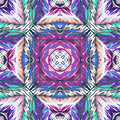 Hand drawn tribal mosaic seamless pattern. Abstract geometric linear ethnic tile.